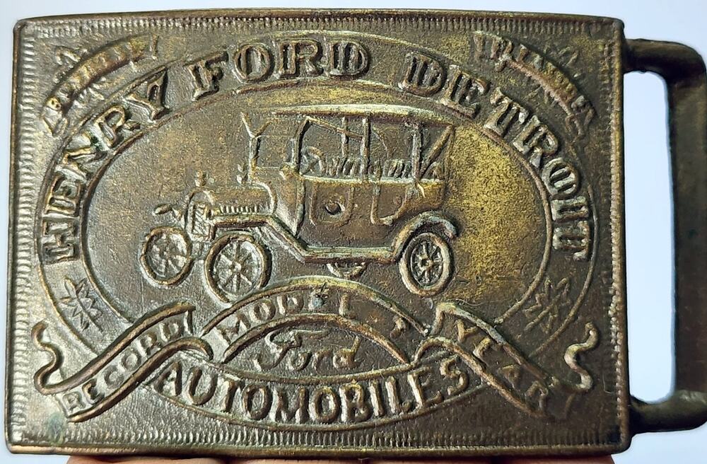 Henry Ford Detroit Automobiles Vintage Brass Belt Buckle Car Collectible